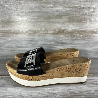 Michael Kors Warren Platform Open Toe Silver Logo Leather Admiral Sandals Size 9 • $34.99