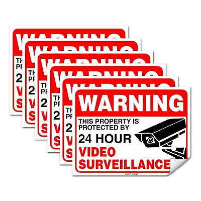 (Set Of 6) Warning - 24 HR Video Surveillance Sticker- 3  X 4  - Durable Self... • $8.95