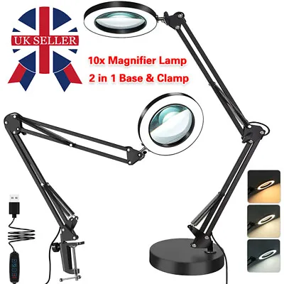 10X LED Desk Magnifier Lamp Glass Stand Clamp Beauty Light Magnifying Lamp • £16.99