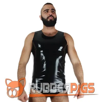 Mens Rubber Latex Black T-shirt Vest Top Muscle T-shirt All Sizes. HANDMADE • £36