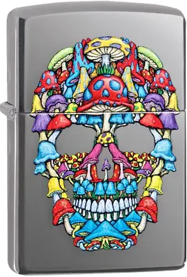 New Zippo Lighter Bright Mushroom Trippy Skull Brilliant Chrome Black Ice® Boxed • £39.40