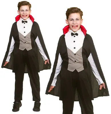 Boys Classic Vampire Costume Dracula Fancy Dress Halloween Horror Child Outfit • £10.99