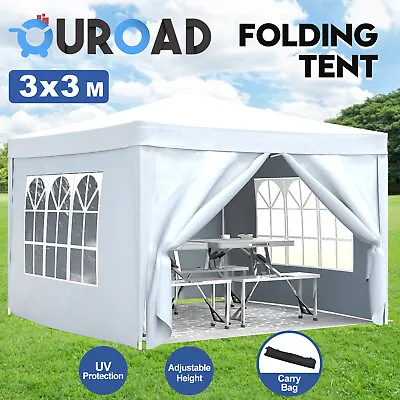 $126.90 • Buy 3x3m Pop Up Folding Tent Gazebo Marquee Canopy Outdoor Wedding Camping Side Wall