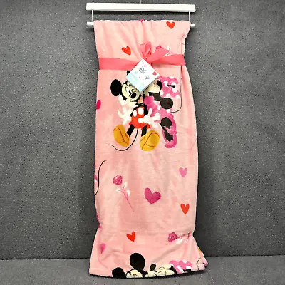 Disney Mickey Mouse & Minnie Mouse Pink Valentines Plush Throw Blanket NWT • $52.19