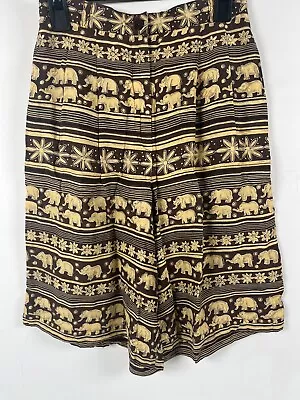 Vintage Shorts Neutral Elephant Print UK 8 Brown Beige High Waist Safari • £14.99