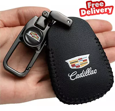 Leather Key Fob Case Cover Bag Metal Keychain Fits For Cadillac XT4 XJ5 XJ6 • $14.99