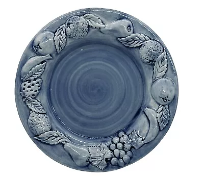 Faria & Bento Majolica Blue  8 5/8  Salad Plate W/Raised Fruit Design  Portugal • $12.95