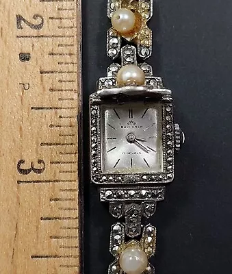 Vintage Bucherer 17 Jewels Watch With Peek-a-boo FFBA 800 Silver Case! Works! • $71.99