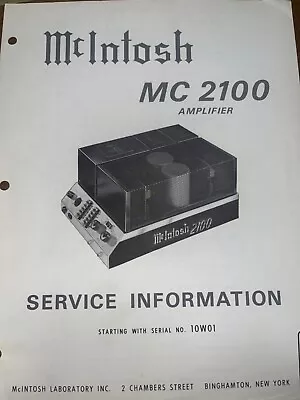 McIntosh MC-2100 Service Manual Amplifier Original 10W01 • $29.99