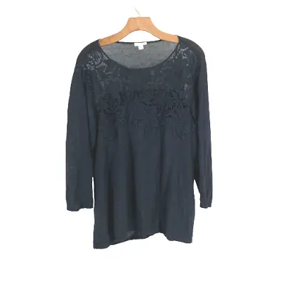 J. Jill Womens Blouse Navy Top Sweater Lace Knit Blue Size XL Extra Large • $10.99