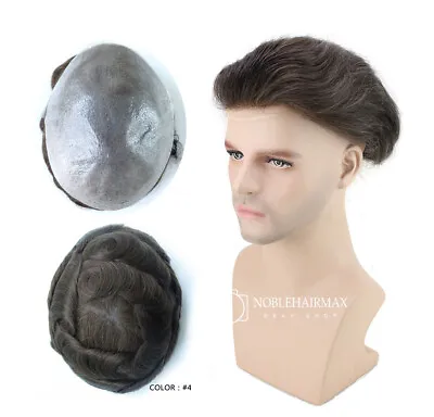 Natural Mens Toupee Ultra Thin Skin Hairpiece Human Hair Replacement System #4 • £95.99