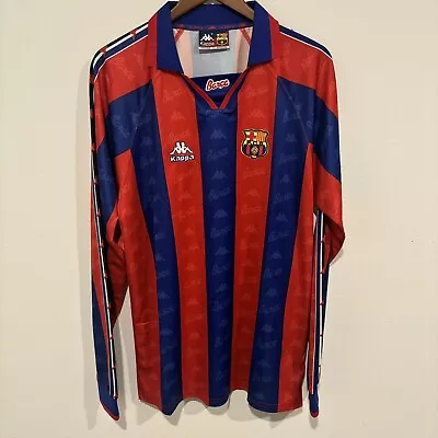 Barcelona FC  Vintage Long Sleeve Soccer Jersey Mens Large • $84.99