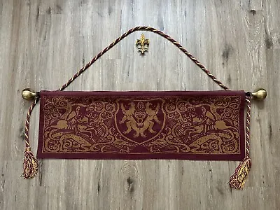 Griffin Coat Of Arms Medieval Knights Brass Burgundy Wallhanging Tapestry • $74.99