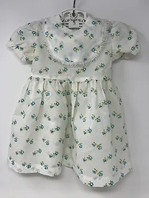 Vintage Toddler Dress Blue Rosebuds And Lace Trim Size 2? Large Play Pal Doll • $33.86