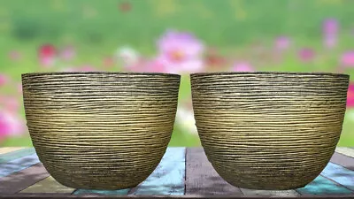 2 X Large Plastic Round Garden Plant Pots Flower Pots Planter Patio Gold 41cm SG • £24.99