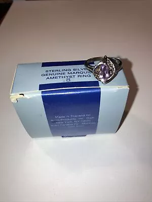 Vintage AVON 925 STERLING SILVER AMETHYST Purple Stone Scroll Ring SIZE 8 • $18