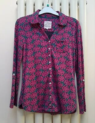 Mistral Ladies Long Sleeve Button Through Shirt Size 8 Blue Pink Floral • £9