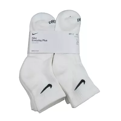 Nike Everyday Plus Cushioned Ankle Socks 6 Pack Men's 8-12 White NEW SX6899-100 • $26.99