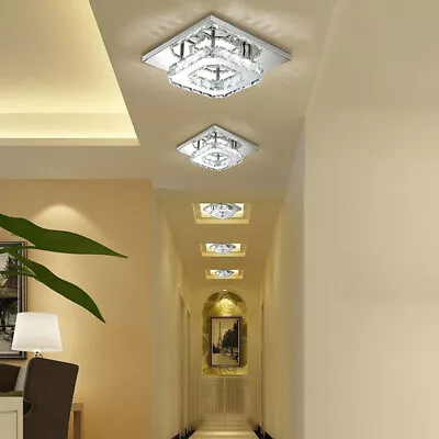 Crystal LED Ceiling Lights Cool White Lamp Square Chandelier Living Room Hallway • £13.99