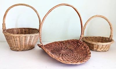 £9.72 • Buy 3 Sizes Round Easter Bunny Eggs Small Wicker Baskets Muffin Bread Handmade