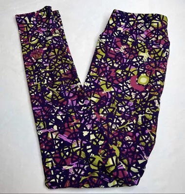 NEW LuLaRoe OS Leggings PURPLE GREEN TRIBAL Tiki RETRO Modern FLOWER Geometric • $17.75