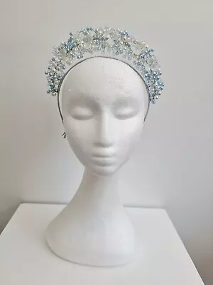 Miss Sienna. Womens Pale Blue /  Ivory Pearl  Crystal Beaded Headband Fascinator • $129.95