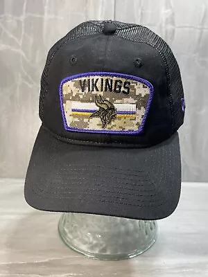 Minnesota Vikings SnapBack Hat Camo Black Salute To Service 9Twenty Cap • $12.99