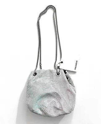 PULL & BEAR Rare METAL MESH BUCKET BAG Iridescent CHAINMAIL CROSSBODY BNWT Zara • £29.99