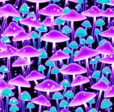 *Glow* Mushroom Mushrooms Fabric! Cotton 1 Yd BTY•Awesome!Purple•Fast Ship!LooK • $13.99