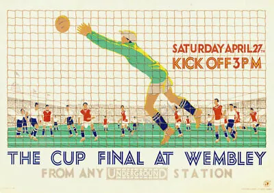 VINTAGE Railway POSTER Wembley Football Cup Final 1929 London Underground A3 A4 • £5.99