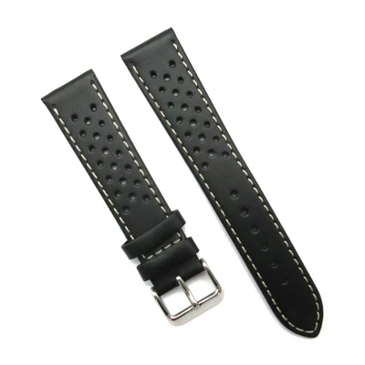 £13.95 • Buy RALLY Racing Black GENUINE LEATHER Watch STRAP Band Perforated Holes