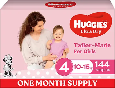 $86.68 • Buy Huggies Ultra Dry Nappies Girls Size 4 (10-15Kg) One Month Supply 144 Count