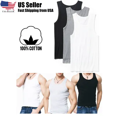 A-Shirt Pack Tank Top Men Gym 100% Cotton Tag-free Tank Top US Seller • $10.45