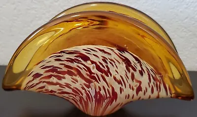 Vintage White Cristal Italian Murano Blown Art Glass Napkin Holder Amber • $25