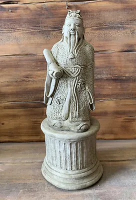 Stone Garden Large Chinese Japanese Confucius Man On Plinth Oriental Ornament • £77.40