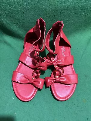 Max Collection Red Sandals WOMEN Size 5 Flat Strappy Zipper Back Shiny • $45