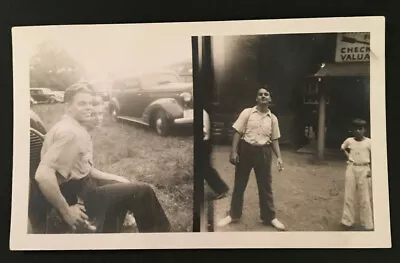 Vintage Unusual B&W 2 Frame Photo A Guy & His Girl And Tough Guy Smoking #4233 • $4.99