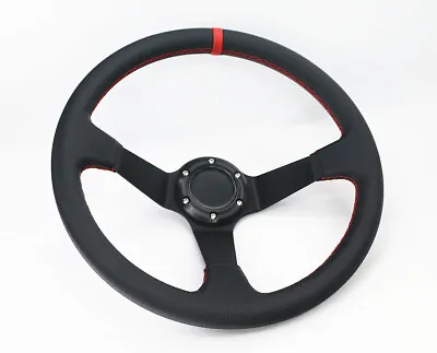 DEEP DISH 350MM 6 HOLE LEATHER SP RED Stitch Racing Sport Steering Wheel & Horn • $45.99