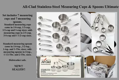 NEW All-Clad Stainless-Steel Measuring Cups & Spoons Ultimate Set (14 ITEMS) • $119.98