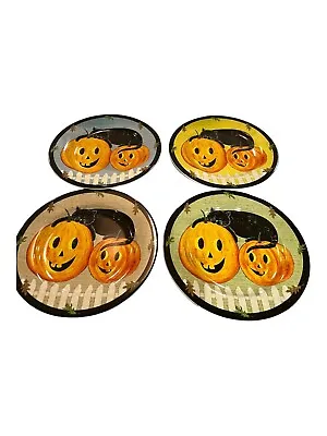 Vintage Warren Kimble Sakura 4 Plates Pumpkin Halloween Black Cat Holiday • $29.88