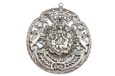 Vintage Pendant Silver Tone Heraldic Lion Crown • $35.99