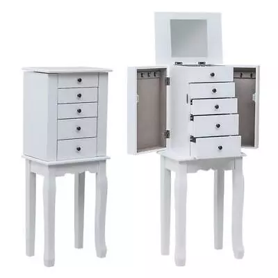 Jewelry Armoire W/ Mirror5 Drawer8 Necklace Hook2 DoorJewelry Cabinet Chest • $85.89