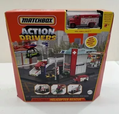 Mattel Matchbox Action Drivers Helicopter Rescue Playset Ambulance Hospital NIB • $23.97