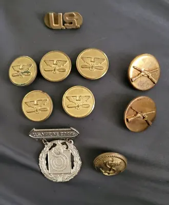 Vintage US Military Buttons Lot Of 10 Pins & Buttons • $14.49