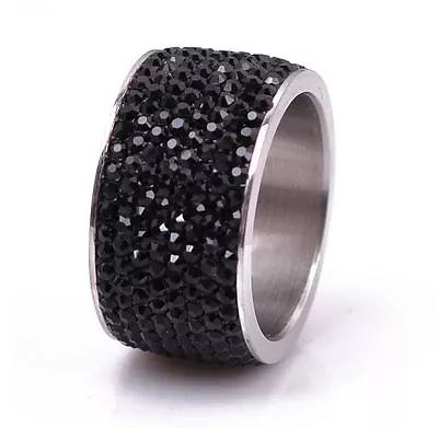 8-Row Micro Pave Black Hematite Crystal Eternity Stainless Steel Ring Size 10 • $29.99