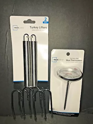 Mainstays-set Of Stainless Steel Meat Thermometer And Turkey Or Meat Lifter-new • $14.99