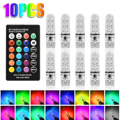 10x RGB Multi-Color T10 168 194 LED Dome Map Parking Light Bulb + Remote Control • $12.48