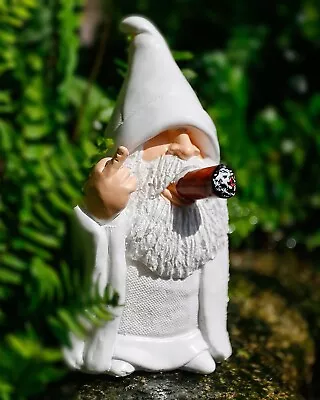 Funny Garden Gnome Statue5.9In Naughty Mini Smoking Middle Finger Gnomes Stand • $9.99