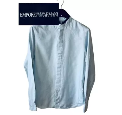 Emporio Armani Mens 41/16 Long Sleeve Button Up Dress Shirt Ringed Band Collar • $30