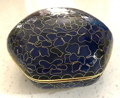 Vtg Cloisonne Hexagon Trinket Box 3.25” X 2  Navy Blue & Gold • $16